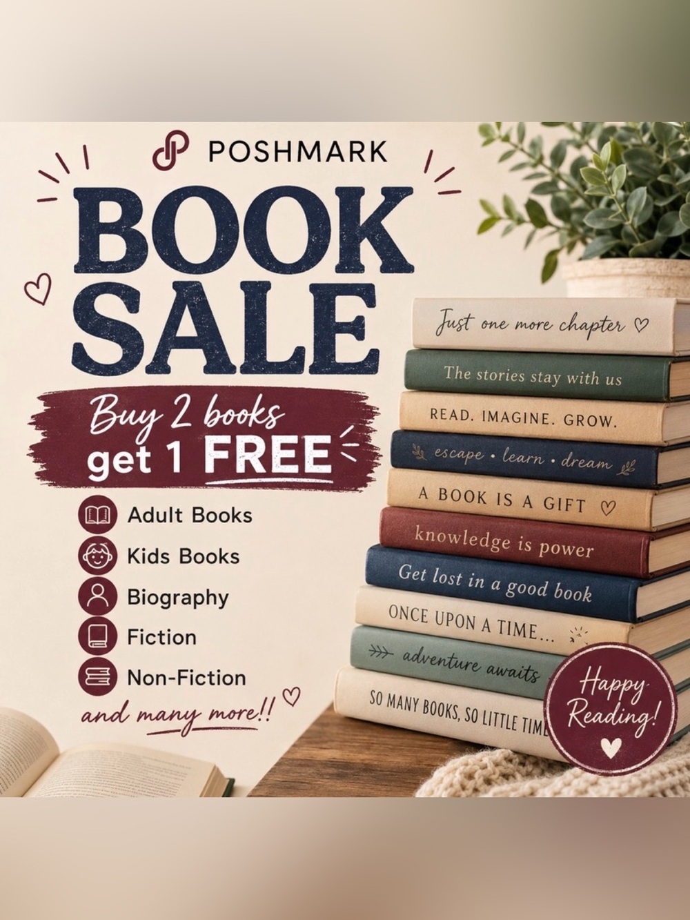 Book bundle: non fiction, kids, mystery, romance, vintage books, antique